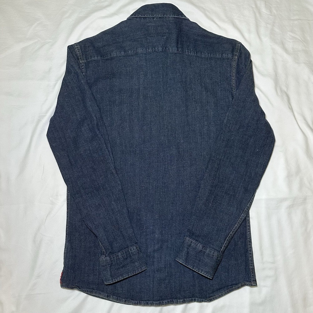 Wrangler Mens Western Denim Shirt Med Blue Indigo Pearl Snap Long Sleeve Retro - Picture 6 of 9